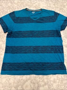 Old Navy Teal & Navy Striped V-Neck Tee Sweater